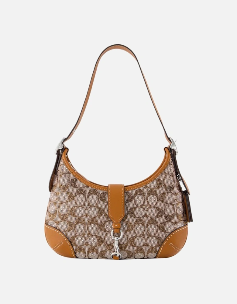 Signature Jacquard Shoulder Bag with Leather Trim and Adjustable Strap