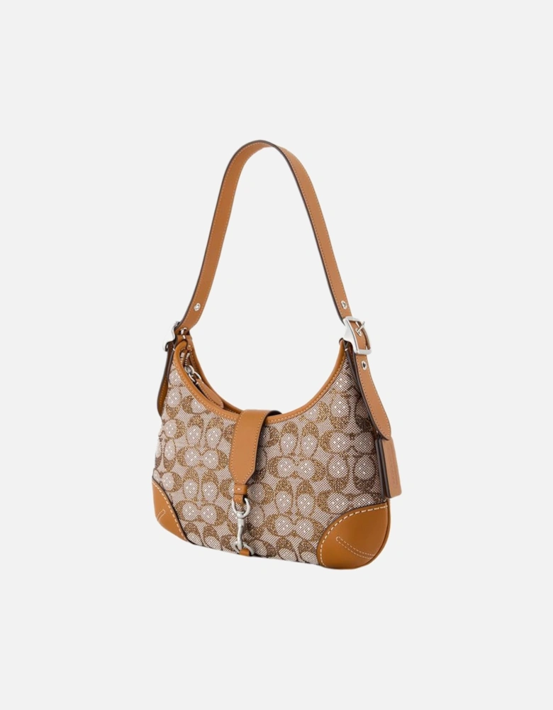 Signature Jacquard Shoulder Bag with Leather Trim and Adjustable Strap