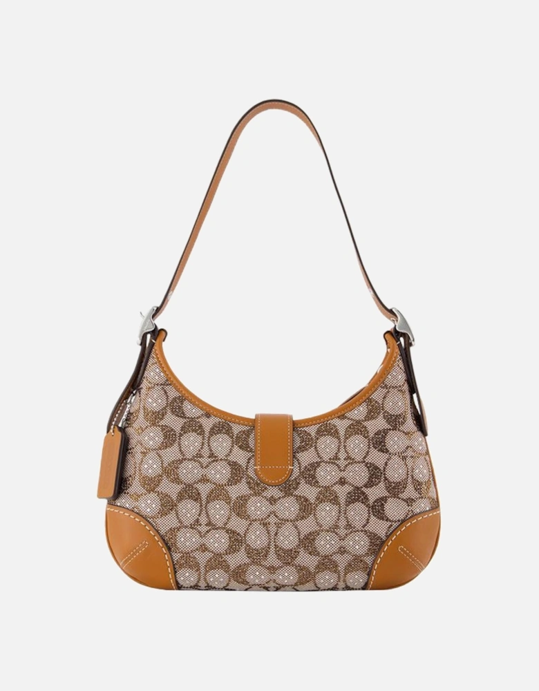 Signature Jacquard Shoulder Bag with Leather Trim and Adjustable Strap