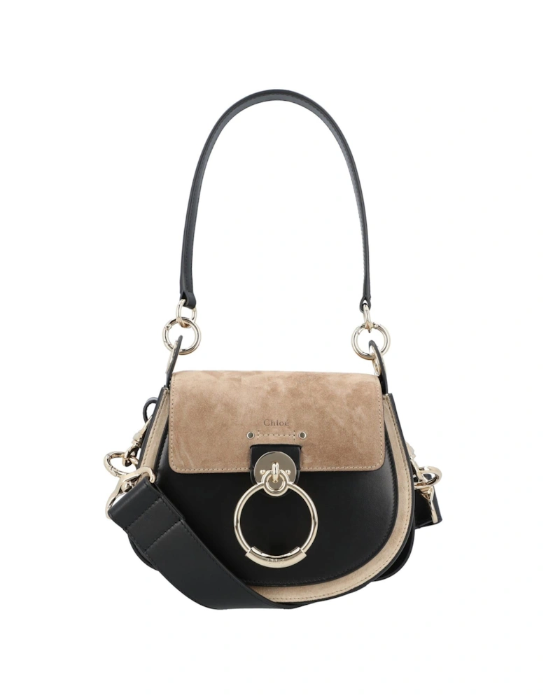 Elegant Leather Shoulder Bag with Adjustable Strap and Metal Ring Detail