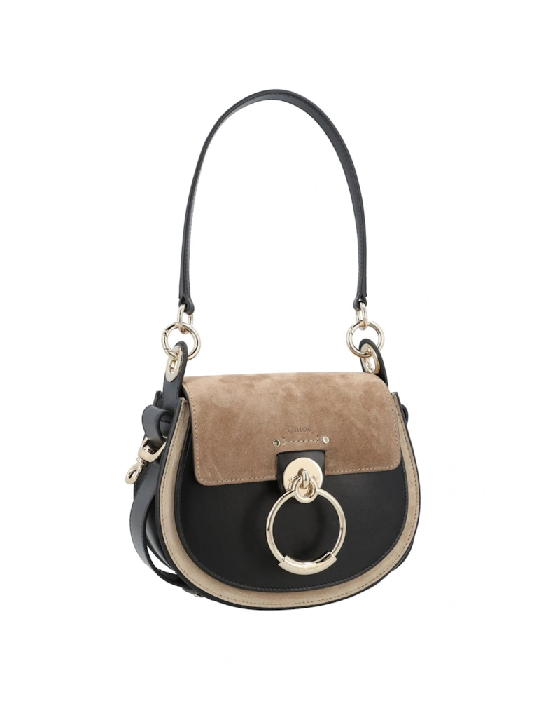 Elegant Leather Shoulder Bag with Adjustable Strap and Metal Ring Detail