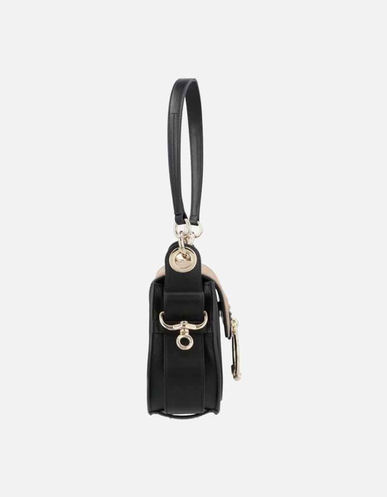 Elegant Leather Shoulder Bag with Adjustable Strap and Metal Ring Detail