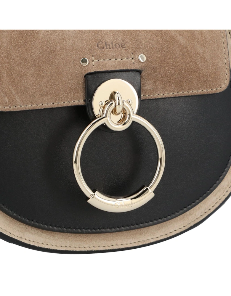 Elegant Leather Shoulder Bag with Adjustable Strap and Metal Ring Detail