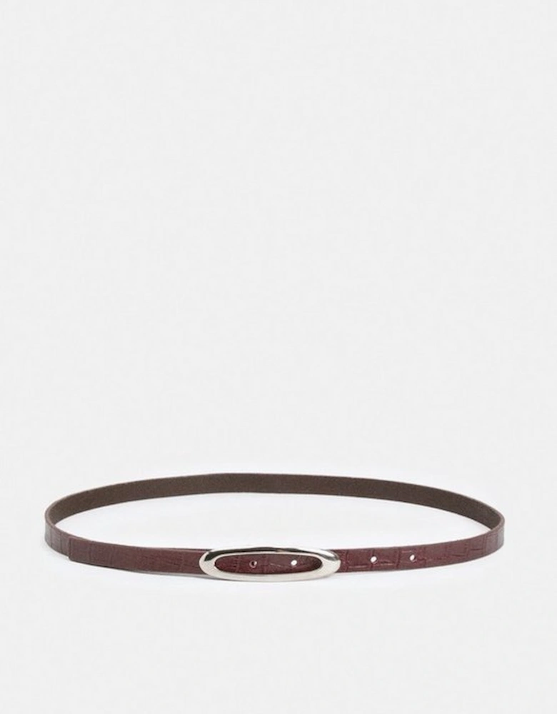 Croc Effect Leather Oval Buckle Belt
