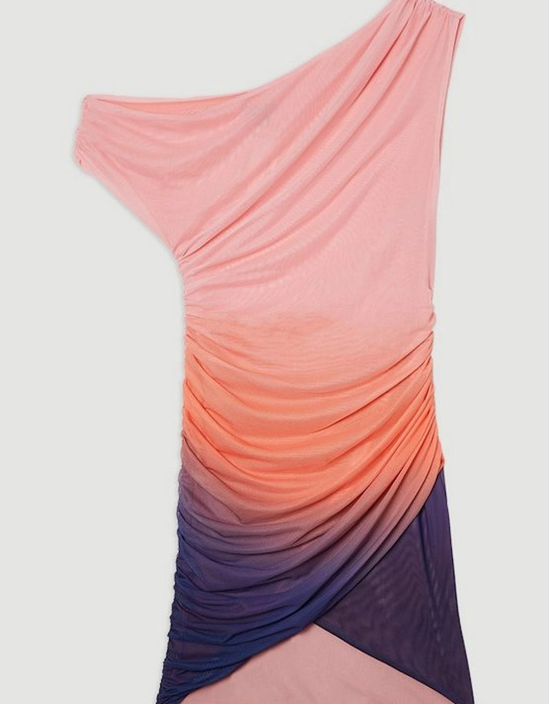 Sunset Ombre Mesh Asymmetric Draped Jersey Mini Dress