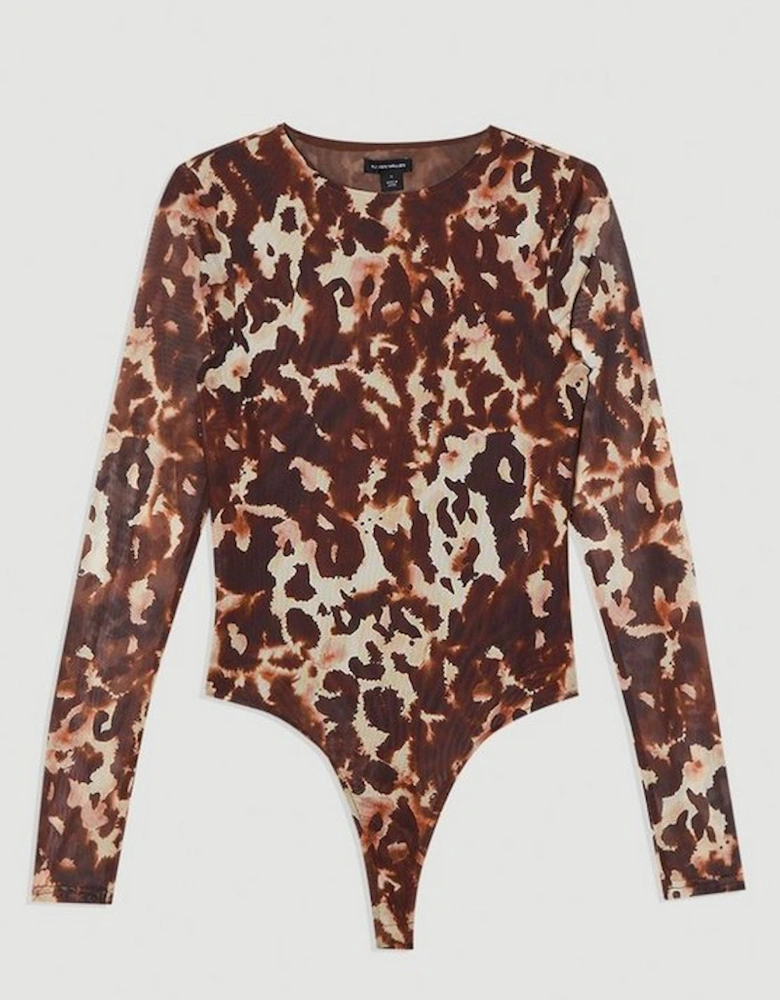 Long Sleeve Leopard Print Mesh Bodysuit