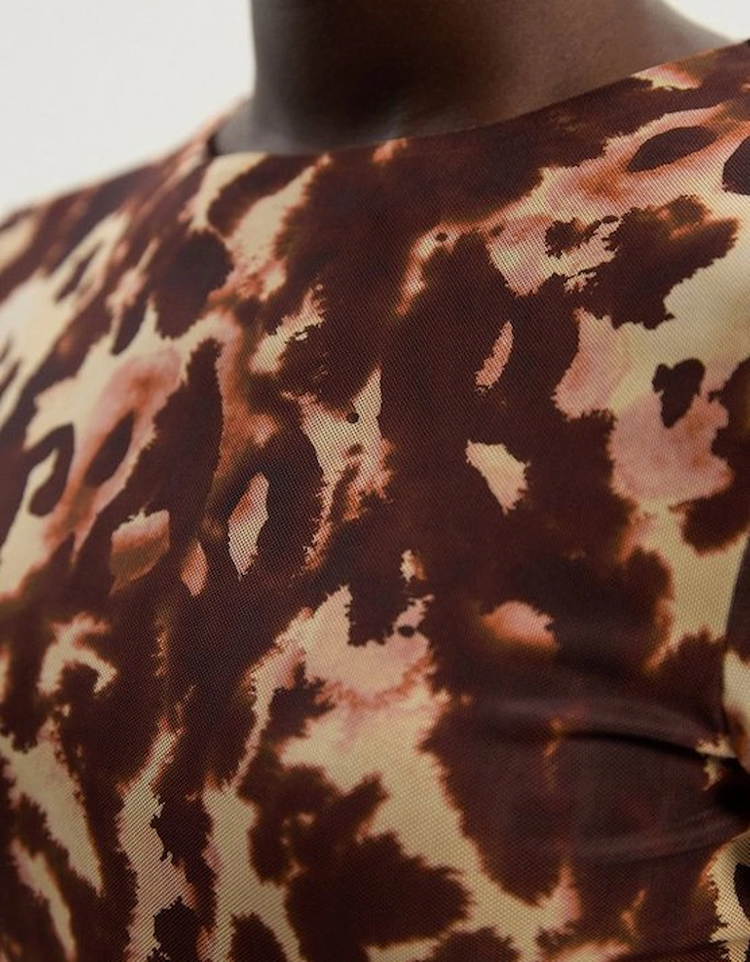 Long Sleeve Leopard Print Mesh Bodysuit