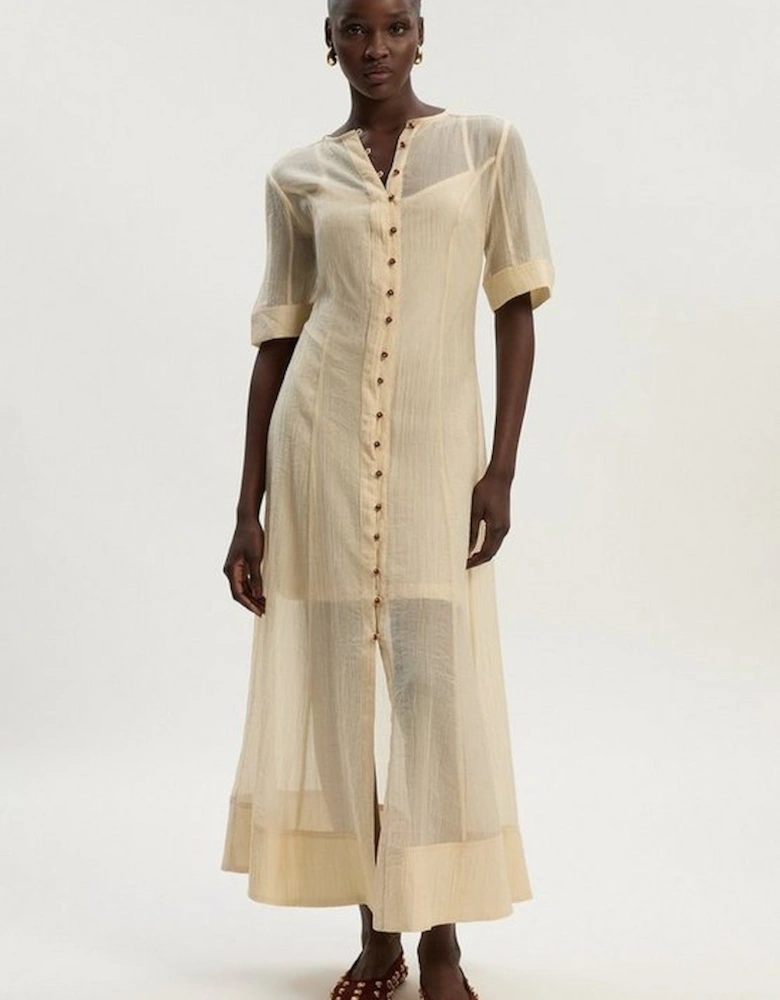 Crinkle Georgette Button Detail Woven Maxi Dress