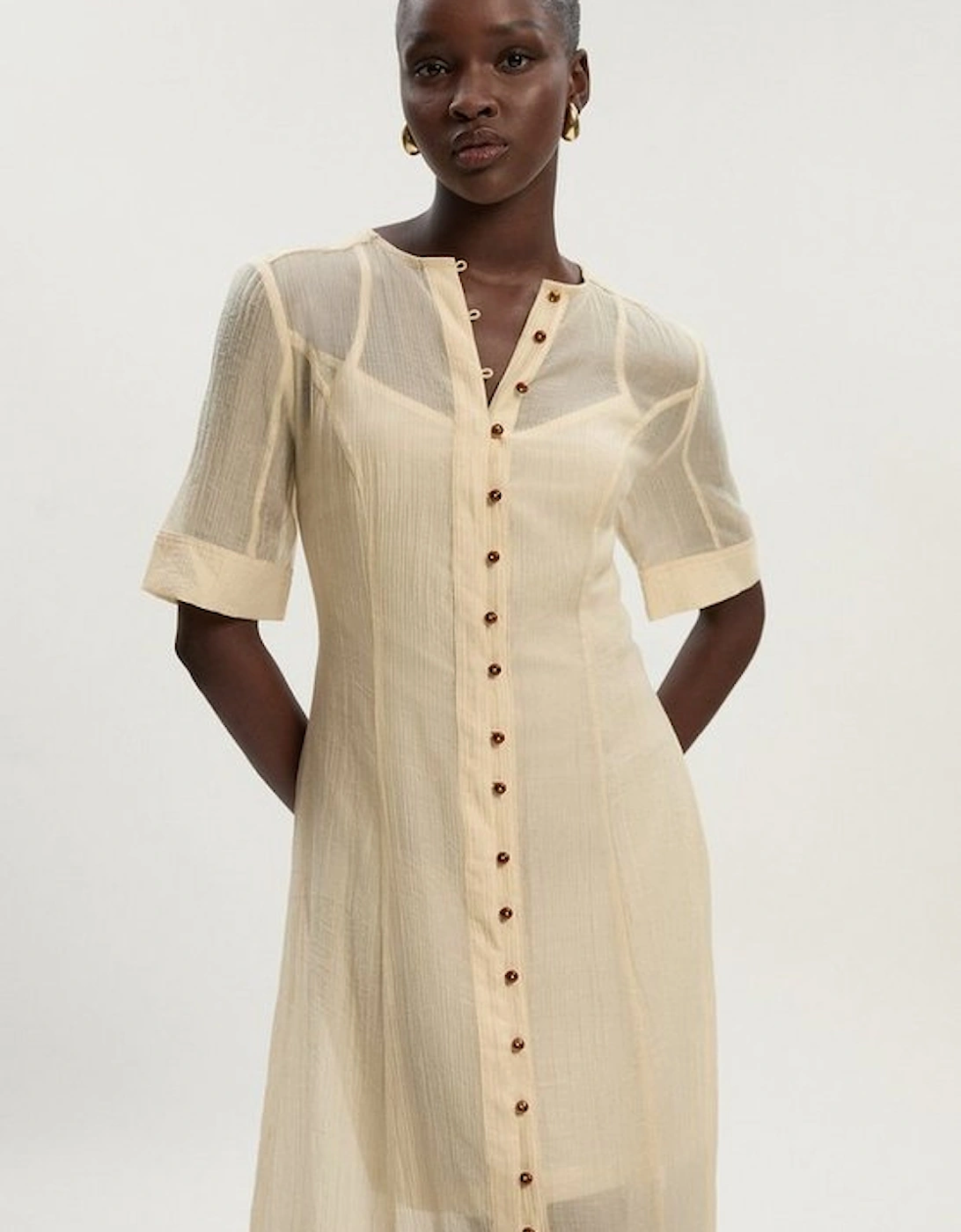 Crinkle Georgette Button Detail Woven Maxi Dress