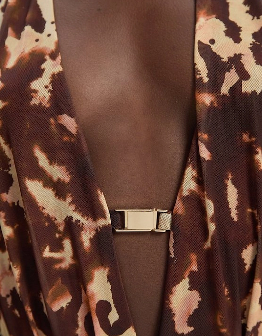 Petite Leopard Print Plunge Halter Neck Trim Detail Mesh Bodysuit