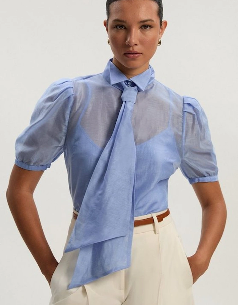Organdie Tie Neck Woven Shirt