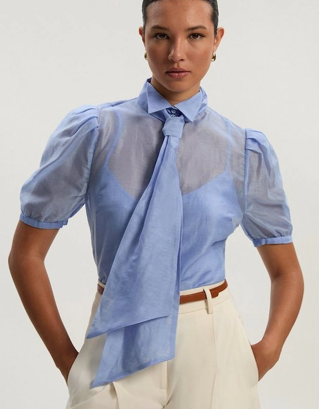 Organdie Tie Neck Woven Shirt