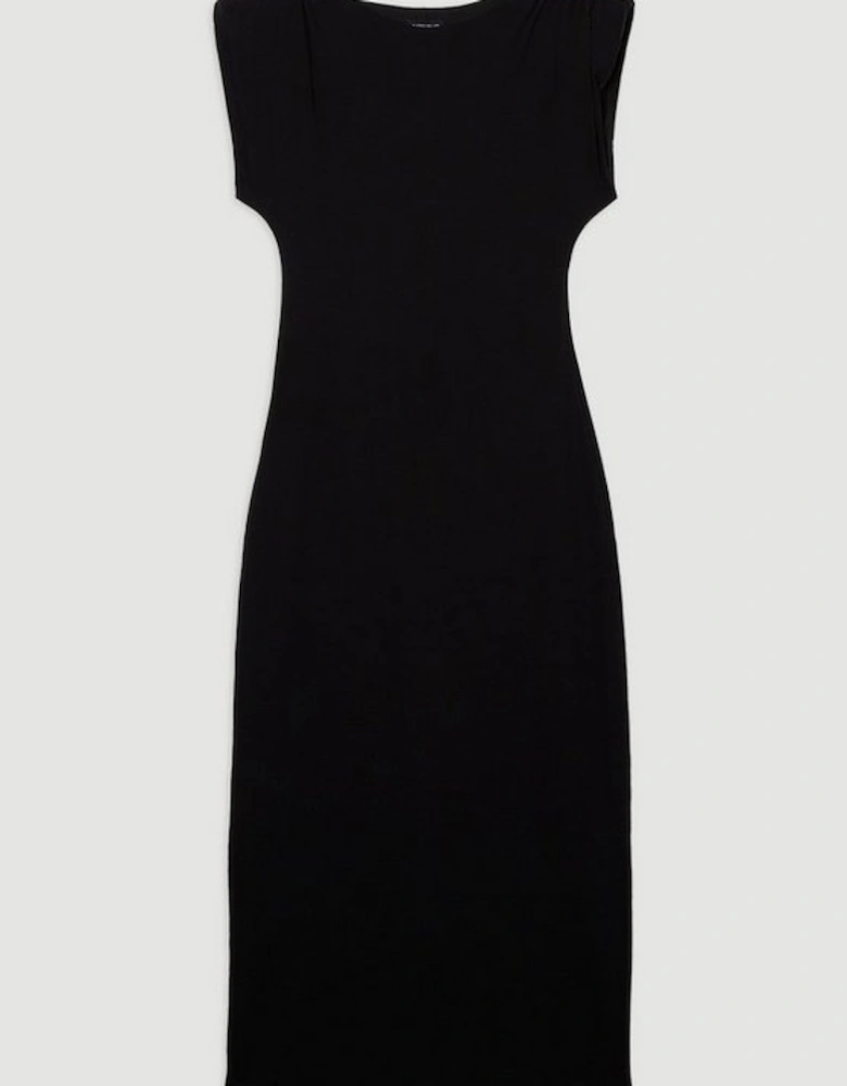 Stretch Jersey Power Shoulder Midi Dress