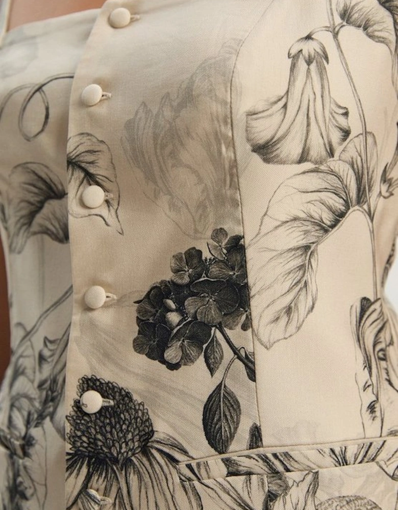 Viscose Linen Scenic Placed Print Strappy Top