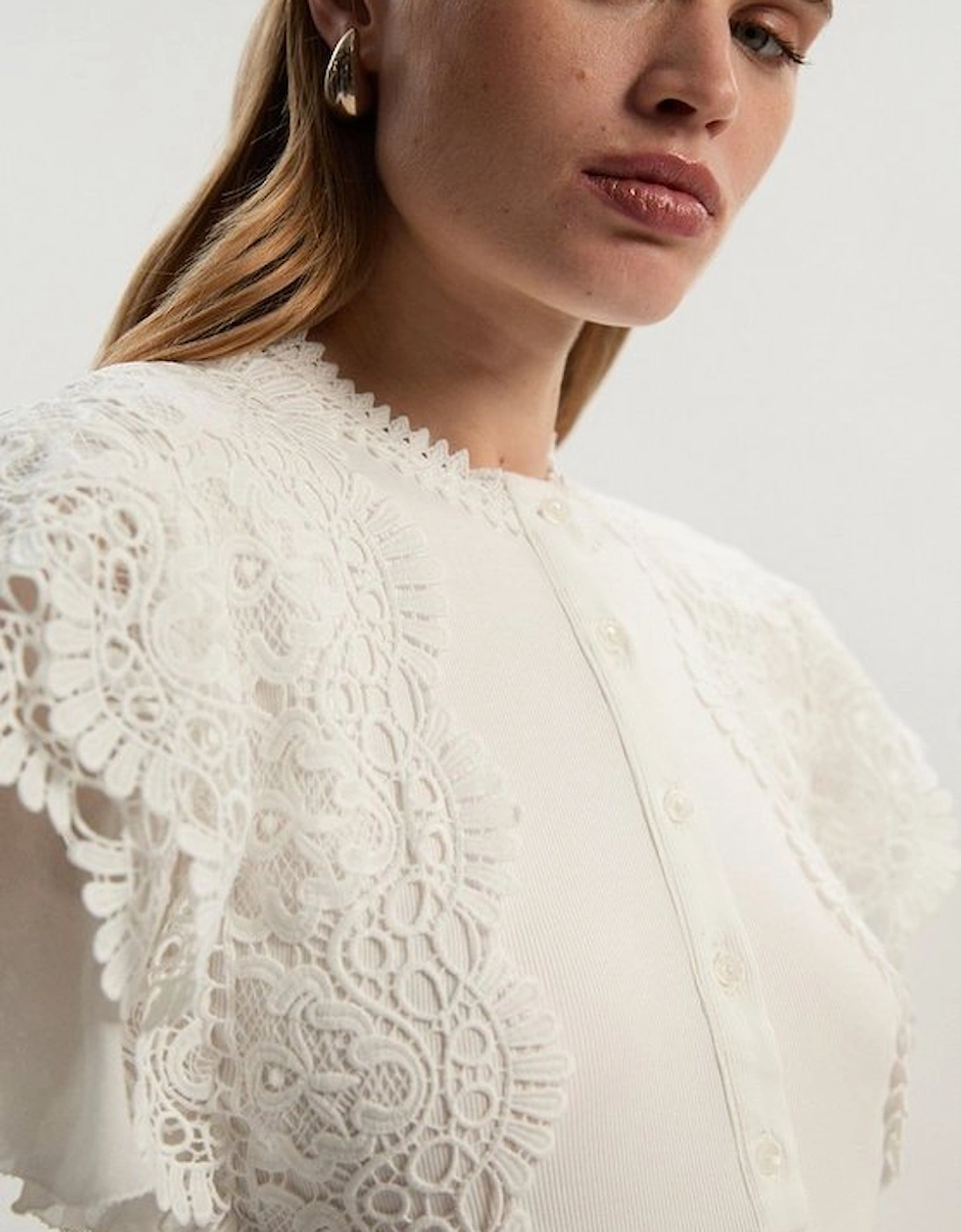 Capure Lace Trim Ribbed Button Detail Jersey Bodysuit