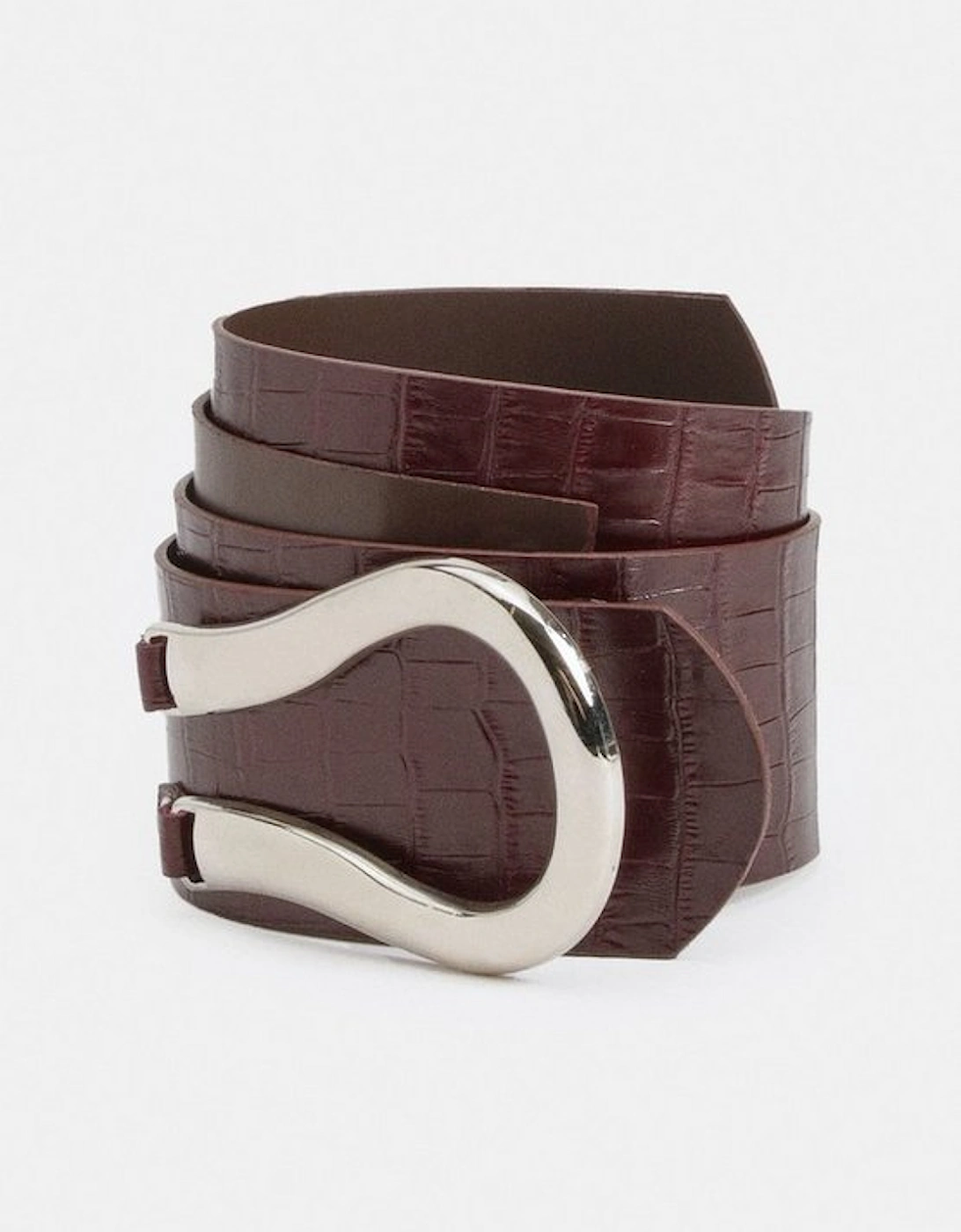 Croc Effect Leather Hardware Detail Waist Belt