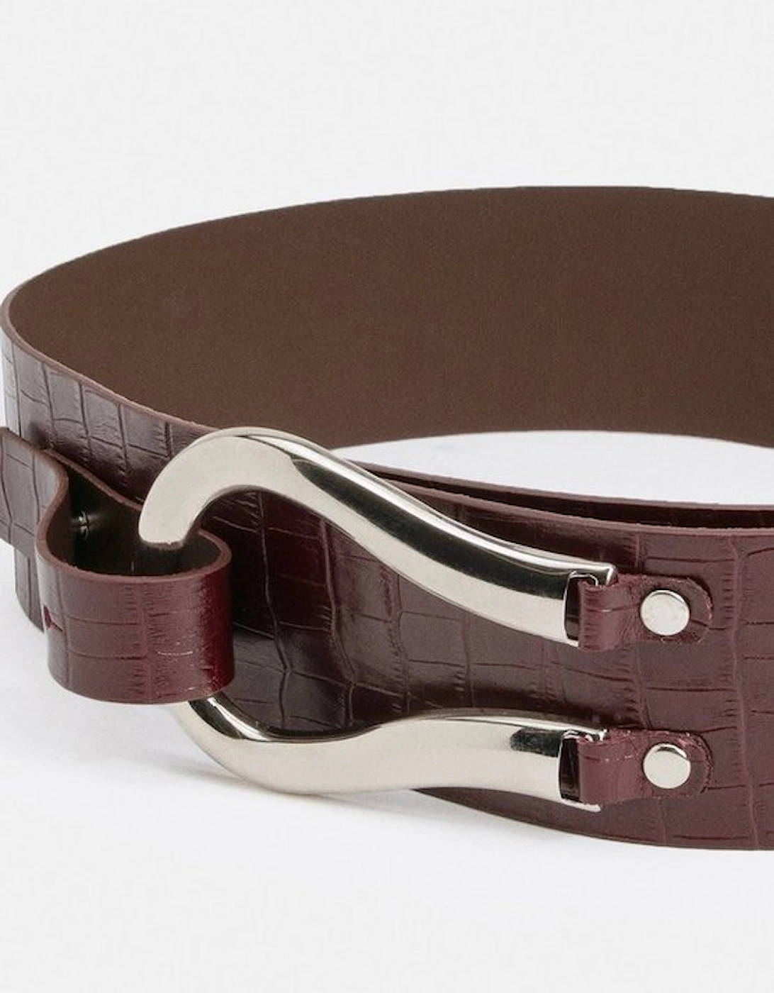 Croc Effect Leather Hardware Detail Waist Belt