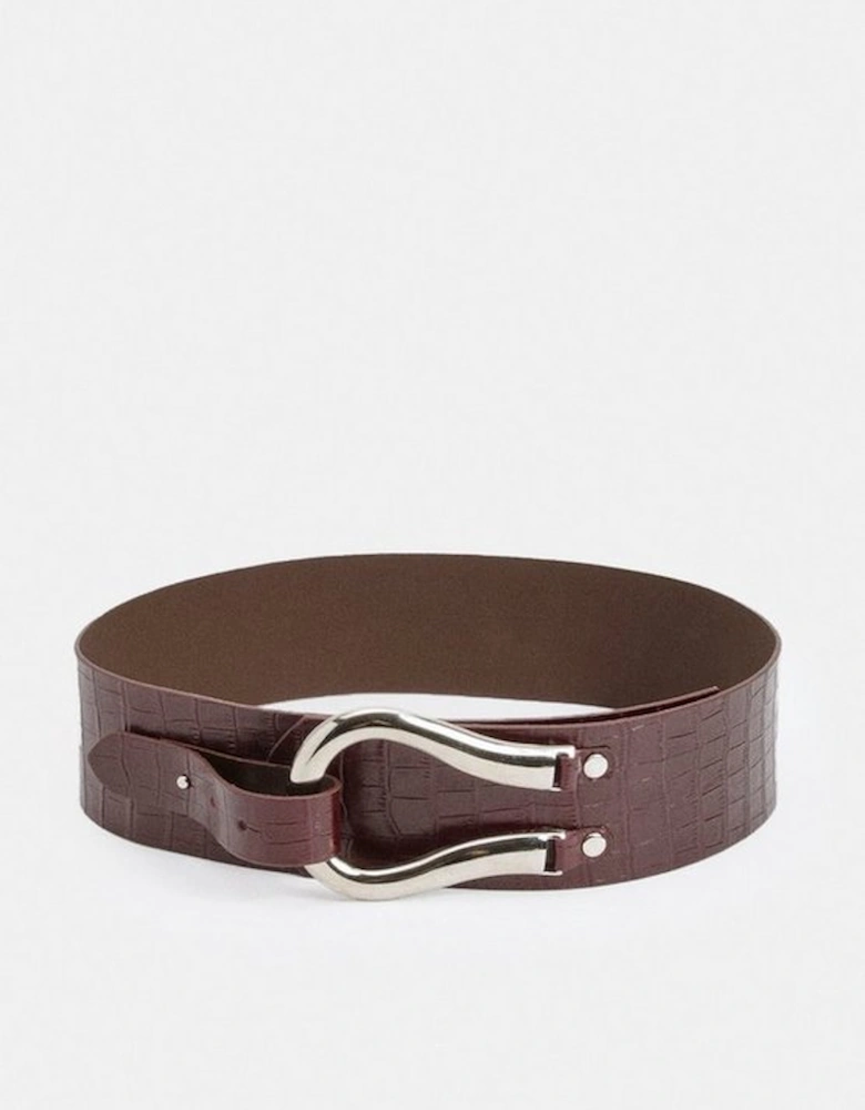 Croc Effect Leather Hardware Detail Waist Belt