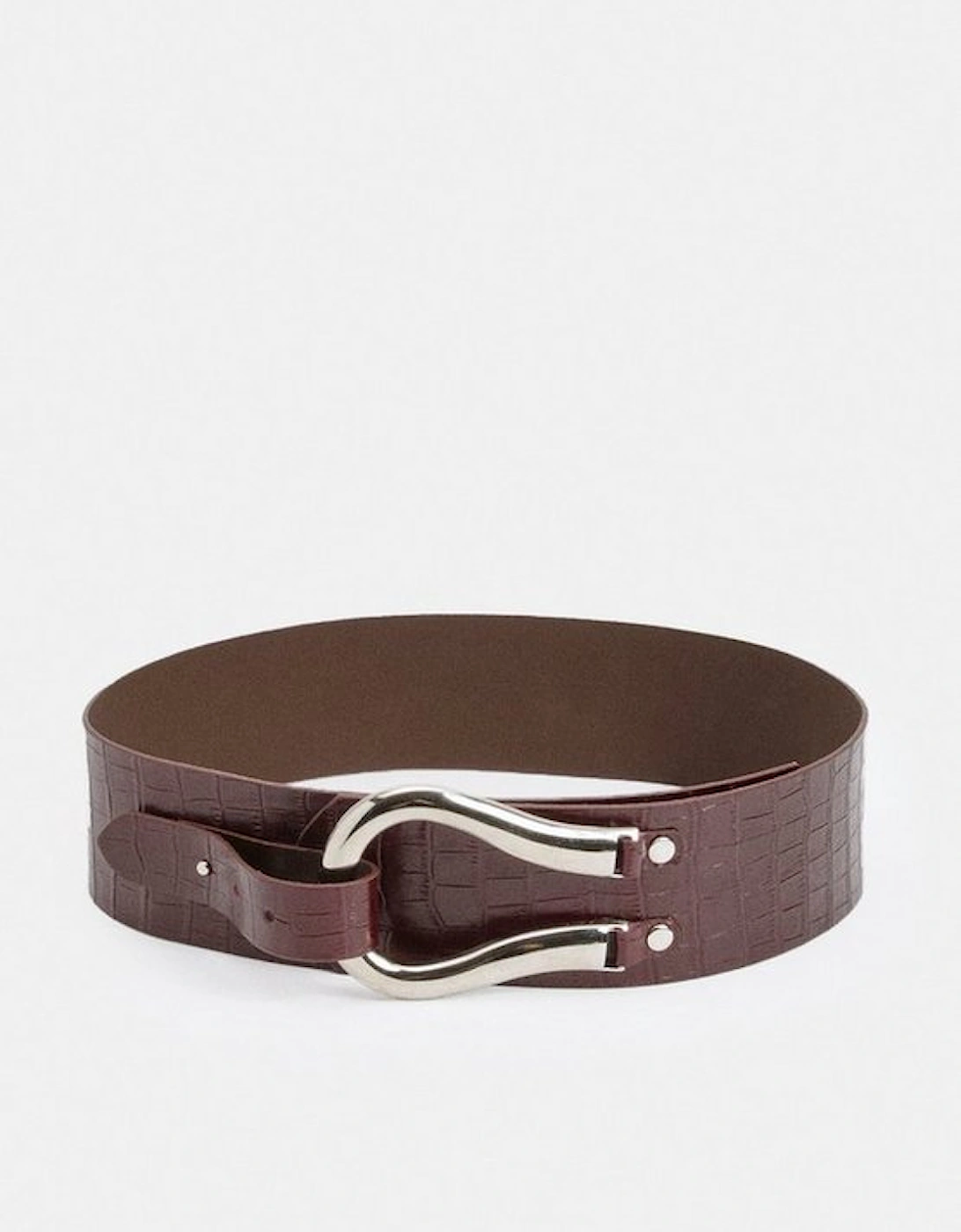Croc Effect Leather Hardware Detail Waist Belt