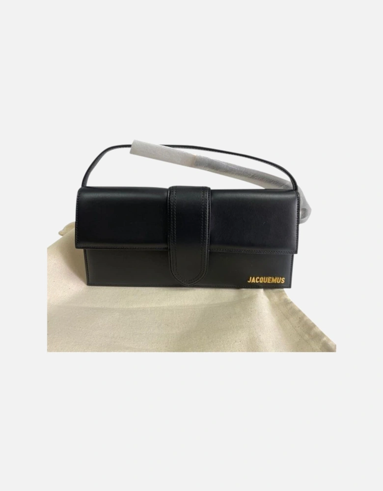 Long Leather Bag with Oversized Handle and Gold Logo