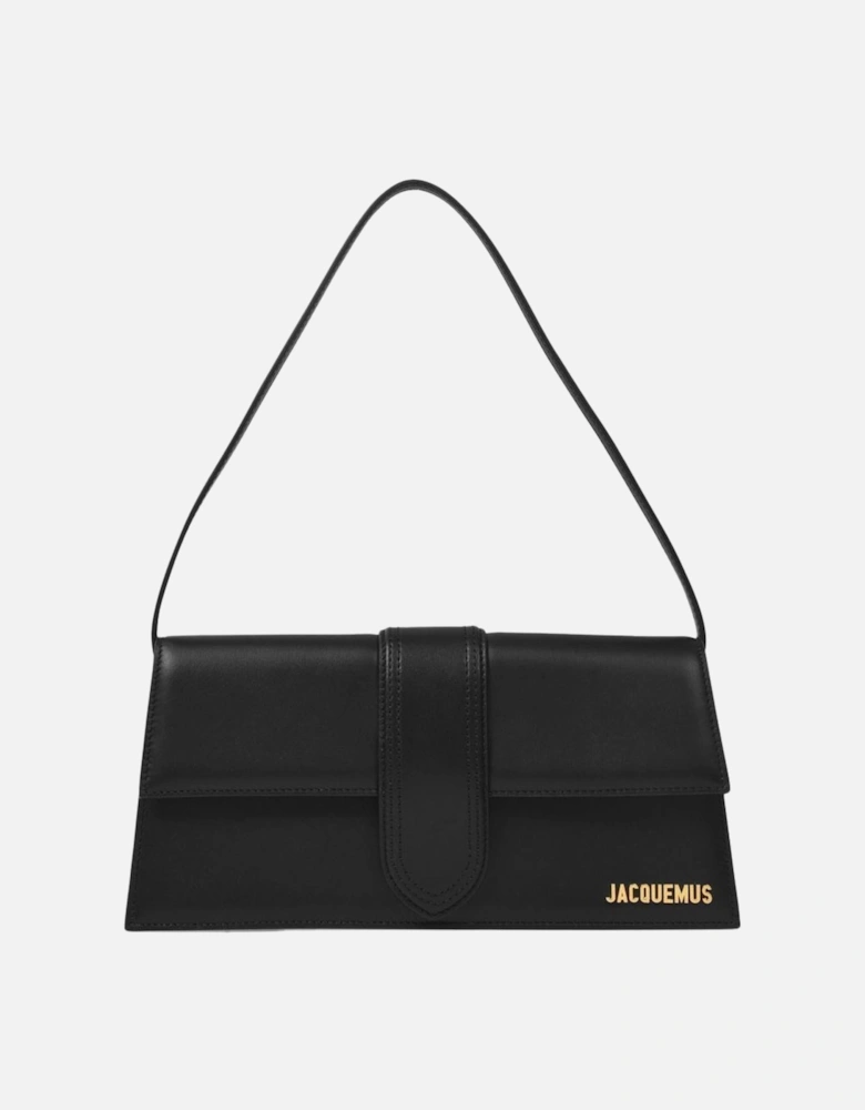 Long Leather Bag with Oversized Handle and Gold Logo