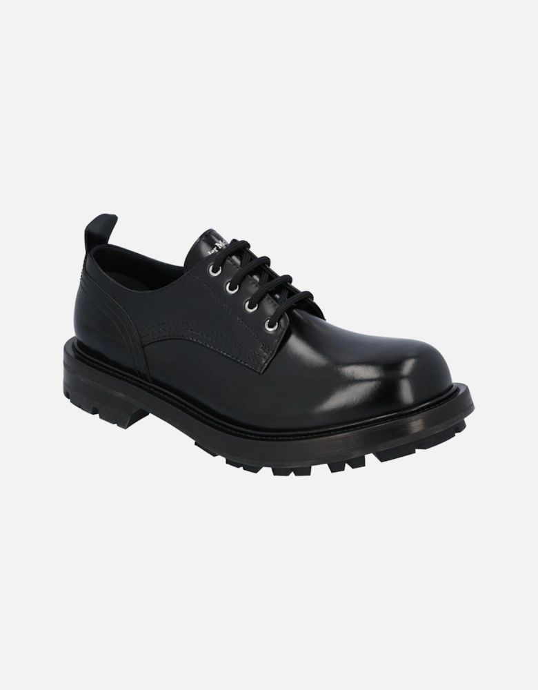 Ridged Sole Lace-Up Shoes in Black Leather by Alexander McQueen