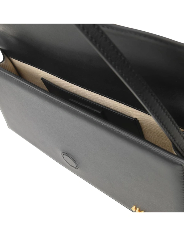 Long Leather Bag with Oversized Handle and Gold Logo