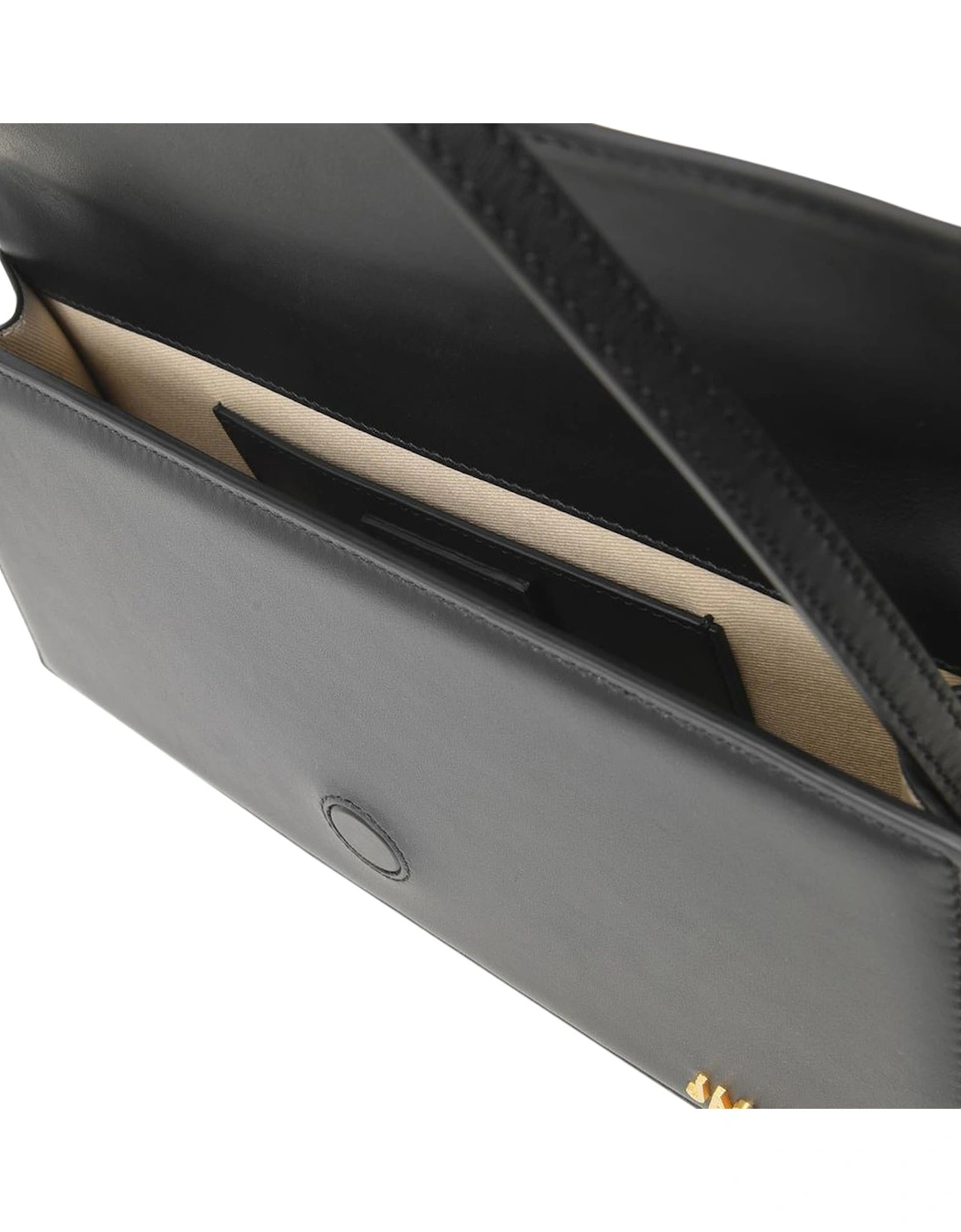 Long Leather Bag with Oversized Handle and Gold Logo