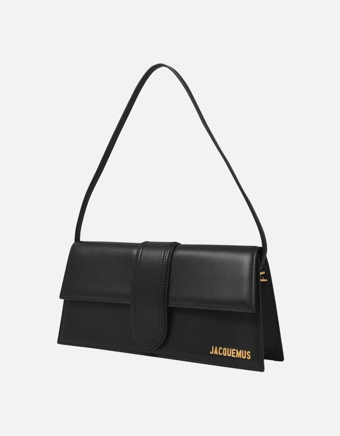 Long Leather Bag with Oversized Handle and Gold Logo