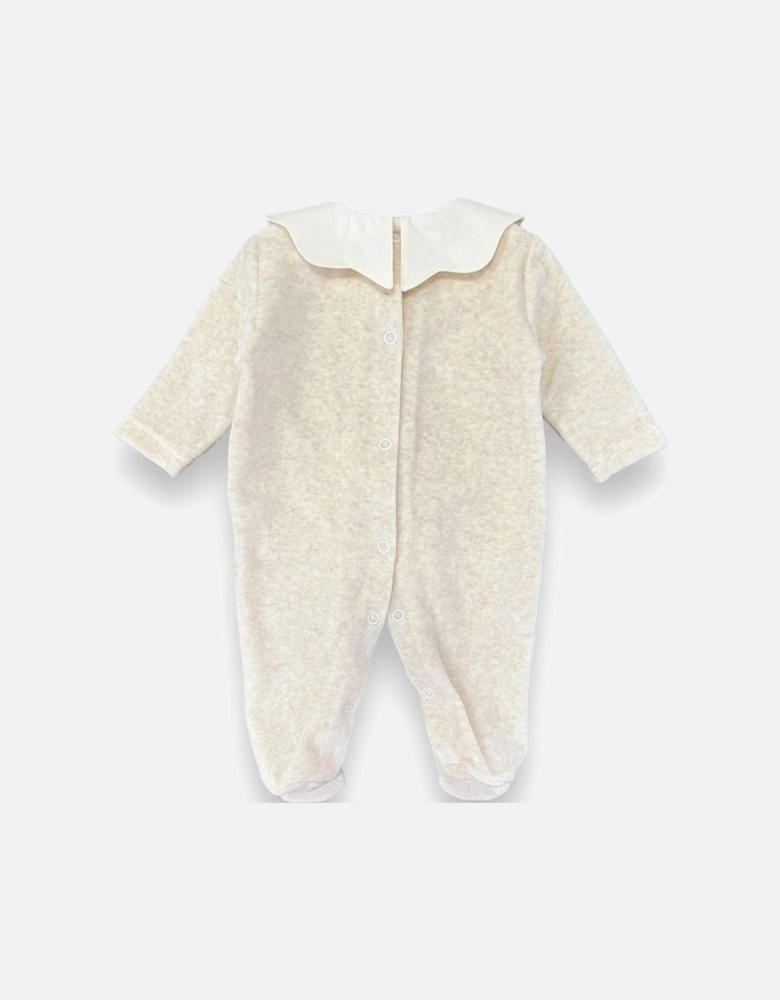 Beige Velour Scollop Babygrow