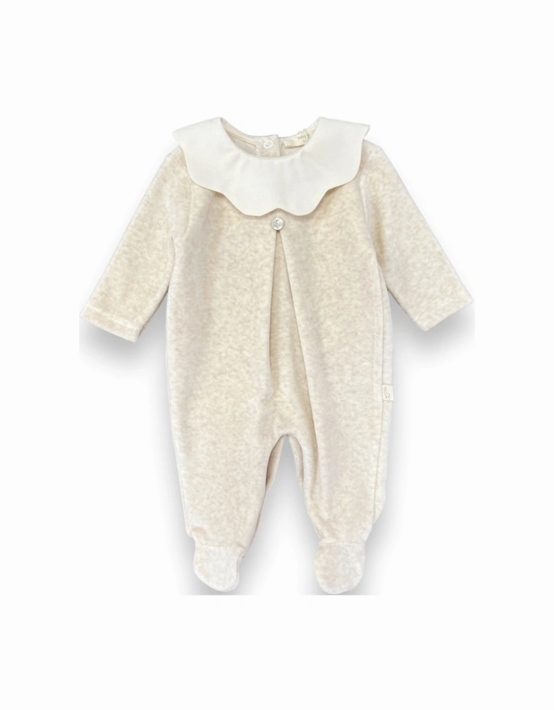 Beige Velour Scollop Babygrow