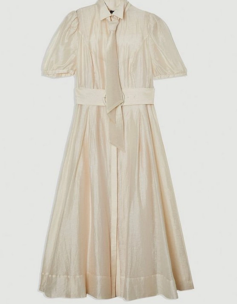 Organdie Tie Neck Woven Midi Dress