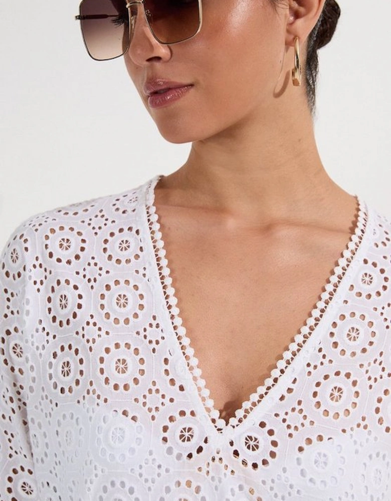Cotton Broderie Beach Mini Kimono