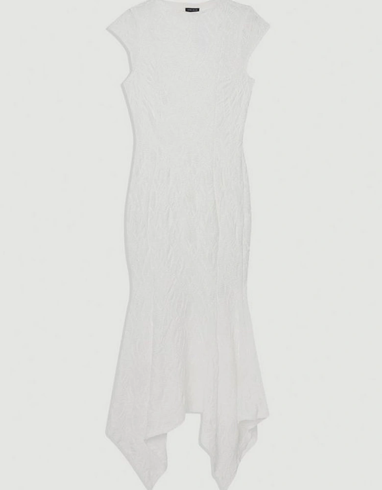 Textured Hanky Hem Short Sleeve Trim Detail Jersey Maxi Dress