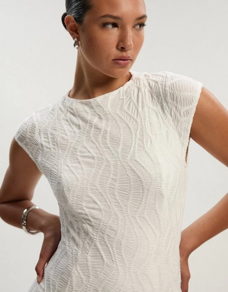 Textured Hanky Hem Short Sleeve Trim Detail Jersey Maxi Dress