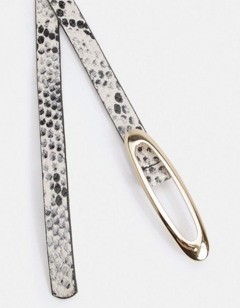 Snake Effect Leather Oval Buckle Belt