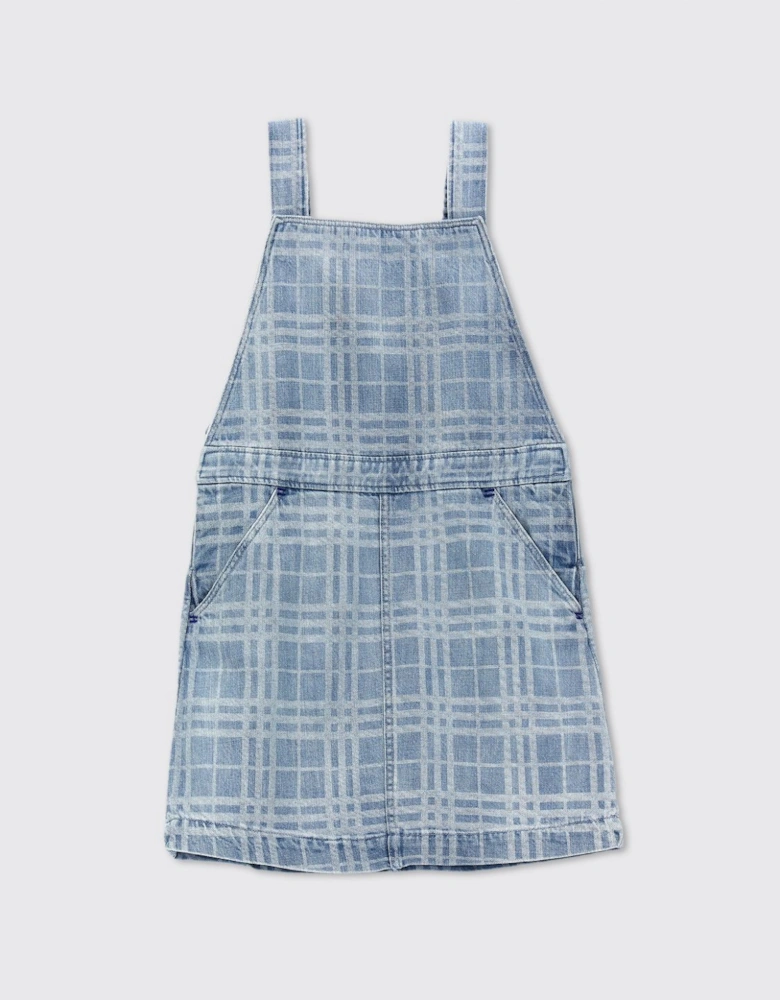Girls Plaid Denim Jumper Dress