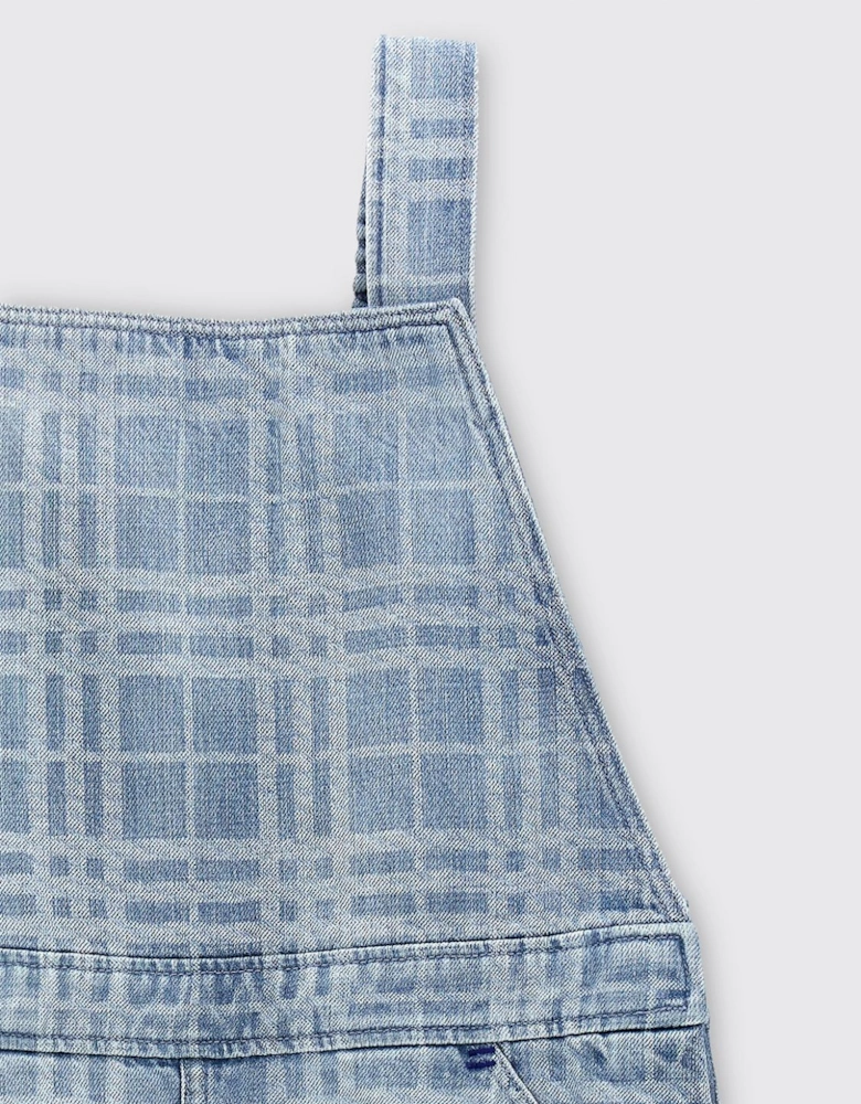 Girls Plaid Denim Jumper Dress