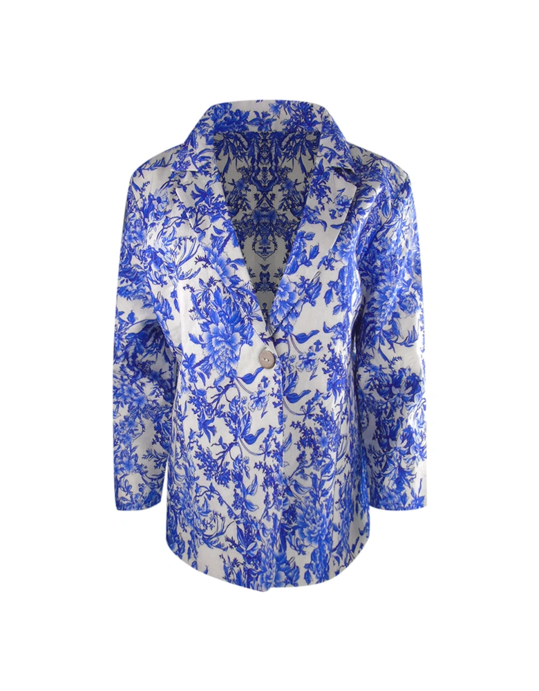 Fashion Blue Orchird Blue Floral Boyfriend Jacket