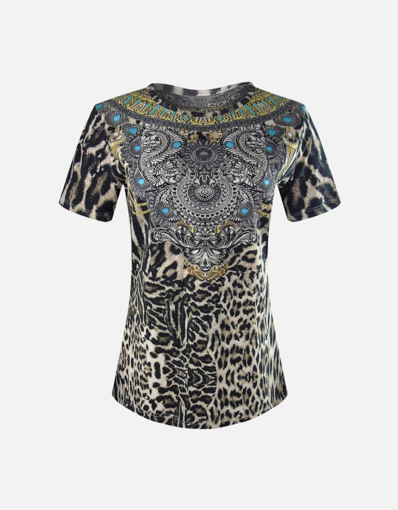 Fashion Siberia/1927 Brown Animal Print T-Shirt Womens