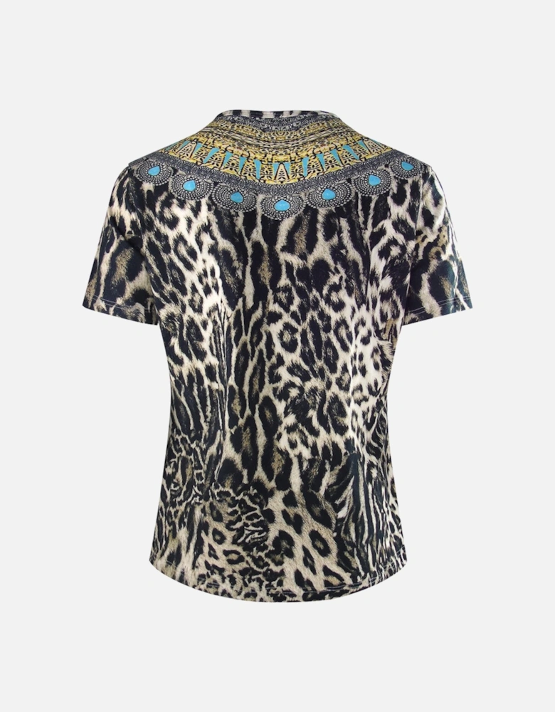 Fashion Siberia/1927 Brown Animal Print T-Shirt Womens