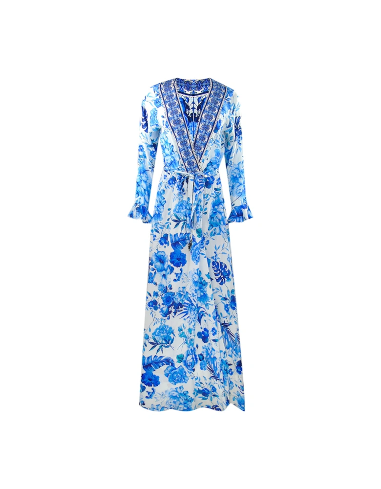 Fashion Blue Orchird Blue Floral Fish Dress Womens