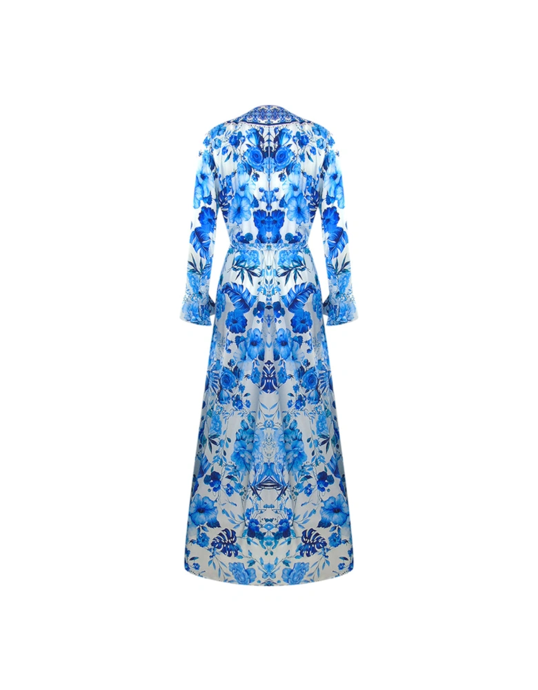 Fashion Blue Orchird Blue Floral Fish Dress Womens