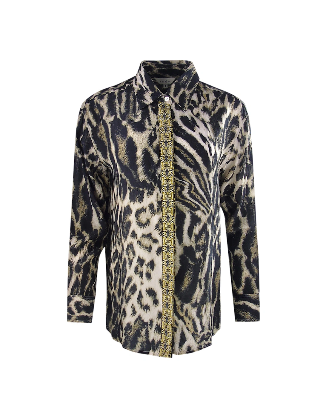 Fashion Siberia/1927 Brown Animal Print Collar Shirt Womens, 3 of 2