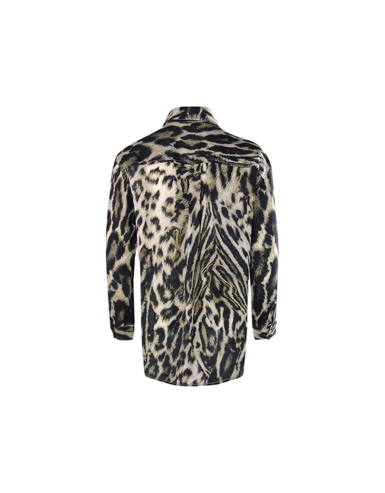 Fashion Siberia/1927 Brown Animal Print Collar Shirt Womens