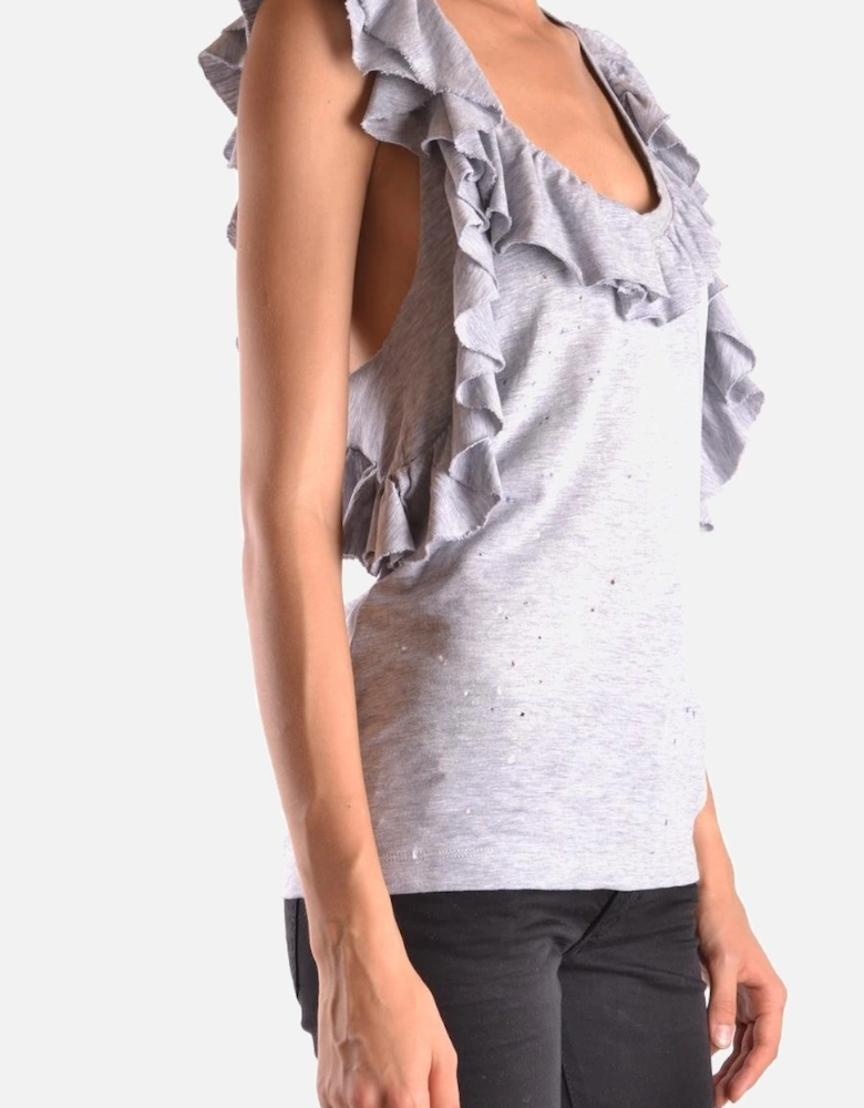 Ruffled Sleeveless Distressed Top