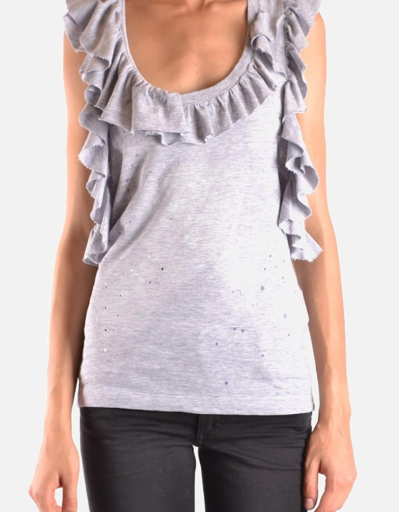 Ruffled Sleeveless Distressed Top