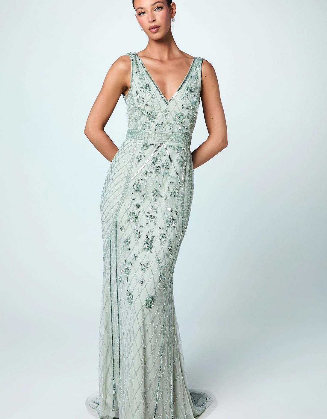 Plunge Floral Embellished Bridesmaid Dress, 2 of 1