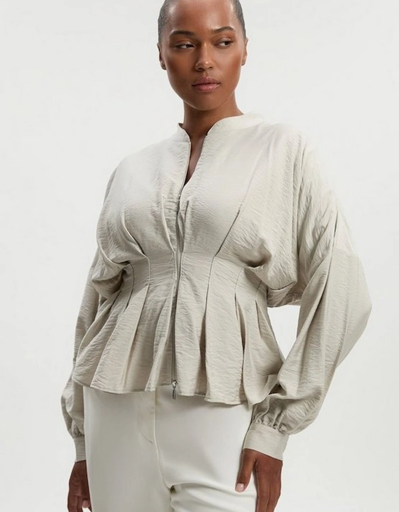 Plus Size Pleated Detail Woven Jacket