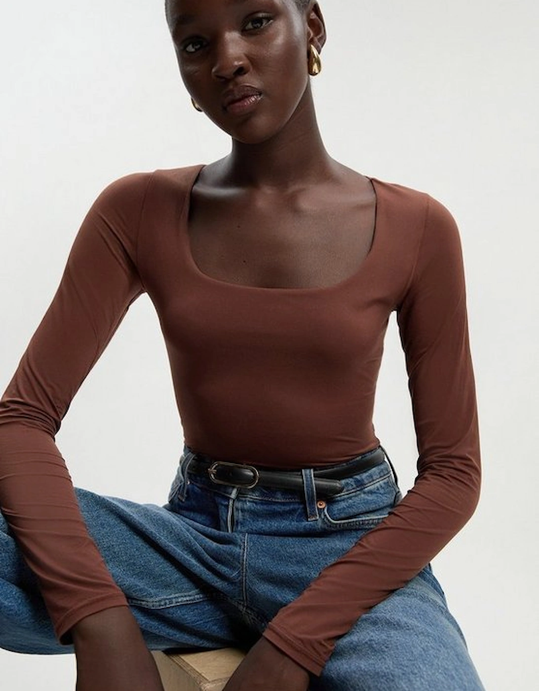 Scoop Neck Long Sleeve Contour Jersey Bodysuit, 2 of 1